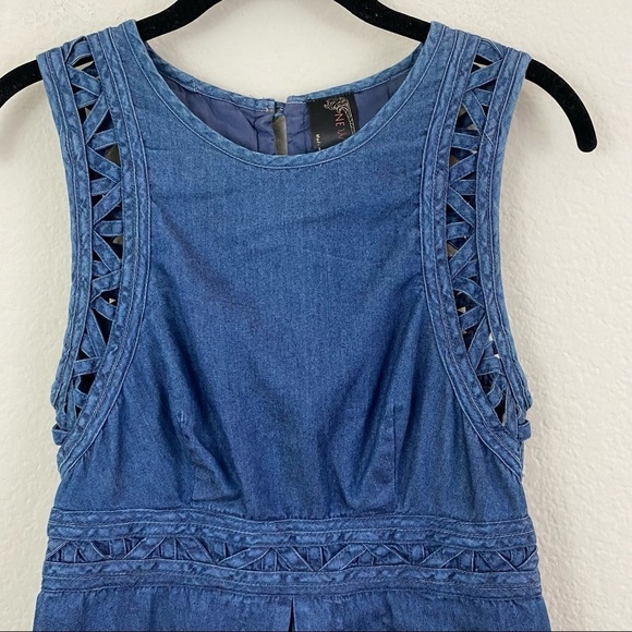 Free People New Romantics Highland Denim Dress Cut Outs Size 0 - Picture 4 of 12